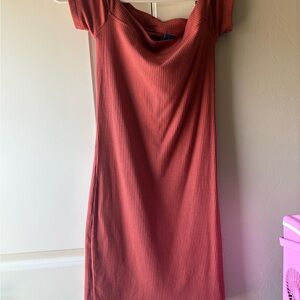 Elegant Rust Off-Shoulder Dress